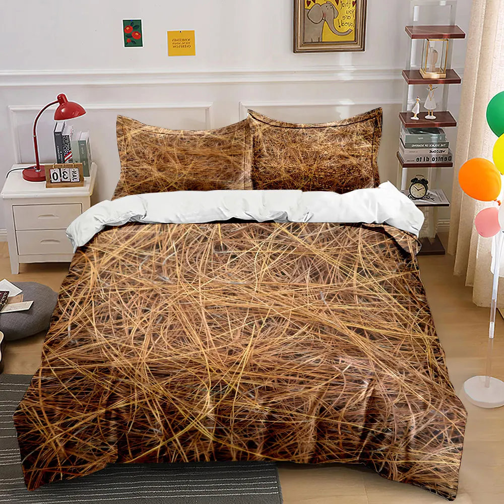 Interwoven Pine Needles Texture Print Bedding Set 1 Duvet Cover 2 Pillowcases for Adult and Children Luxury Gift Full Size