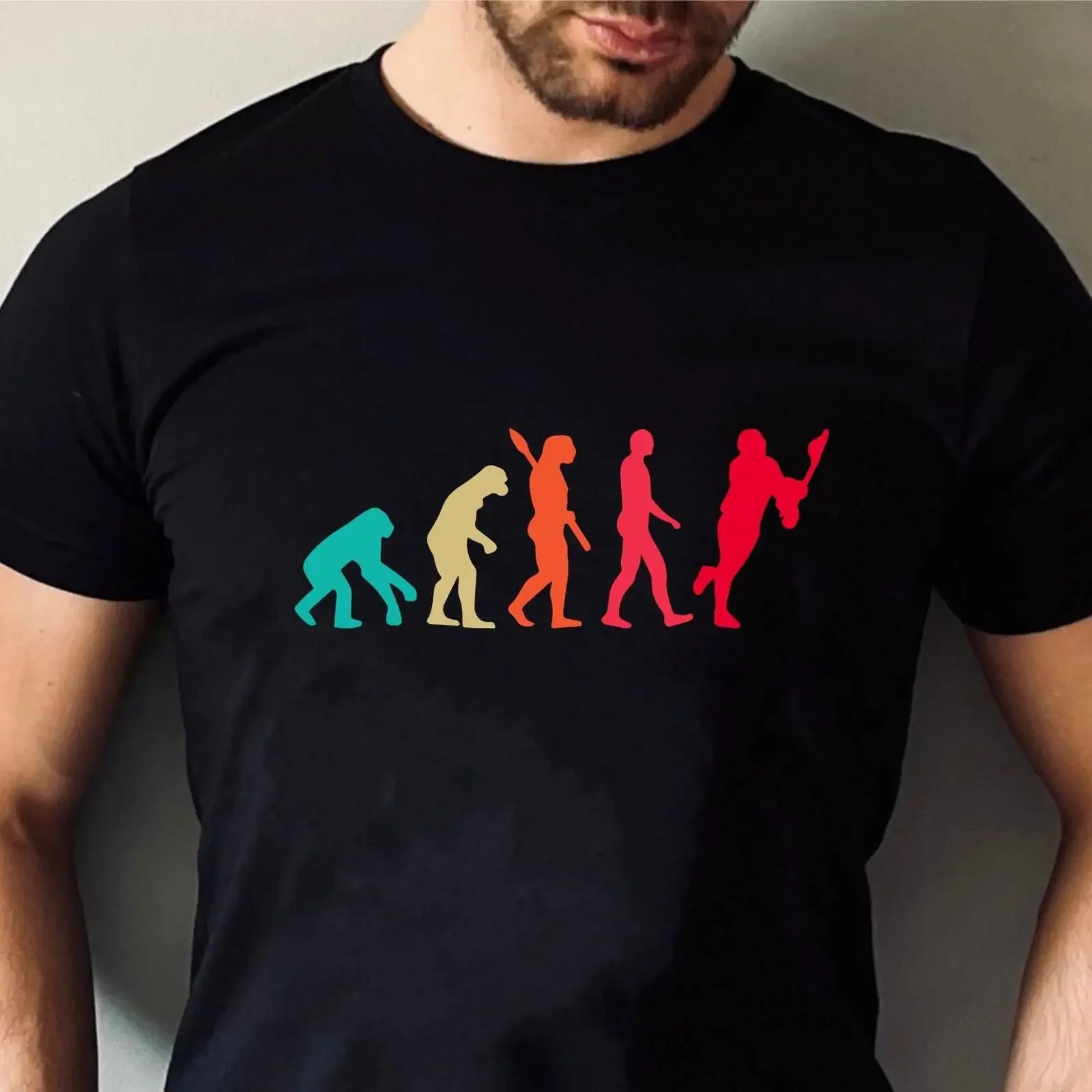 T-shirt décontracté pour homme, motif Guitarien 'Evolution of Man', style rétro amusant, vintage, pour groupe de musique, anniversaire, Noël, effet délavé