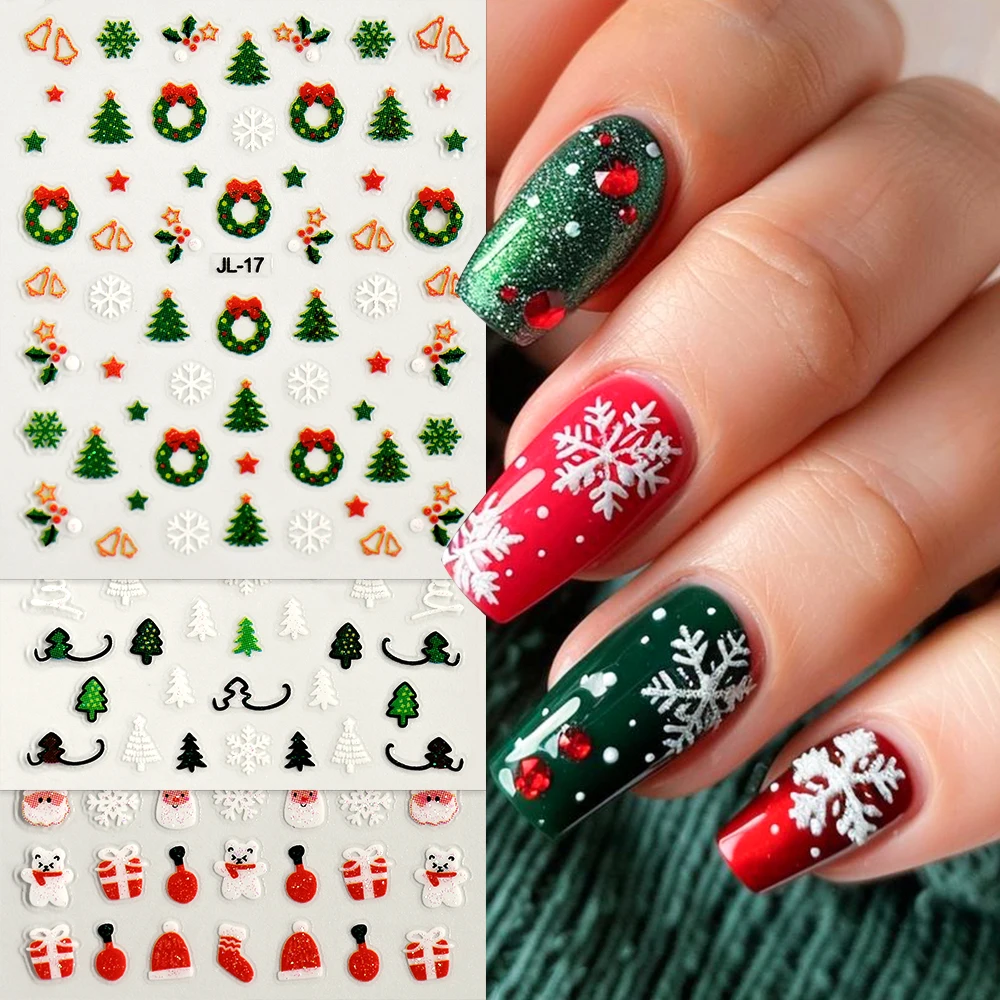 (30 قطعة) عيد ميلاد سعيد مسمار ملصقا ثلاثية الأبعاد المتزلجون الغزلان سانتا كلوز الشارات السنة الجديدة الأظافر ملصقات ديكور لتزيين الغرف DIY بها بنفسك مانيكير اكسسوارات