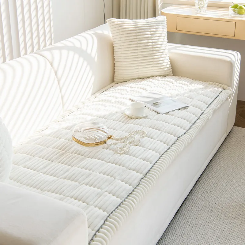 Dikker quilten warme streep flanellen bankmat, voor winter woonkamer bank handdoek multifunctionele bankhoes hoes