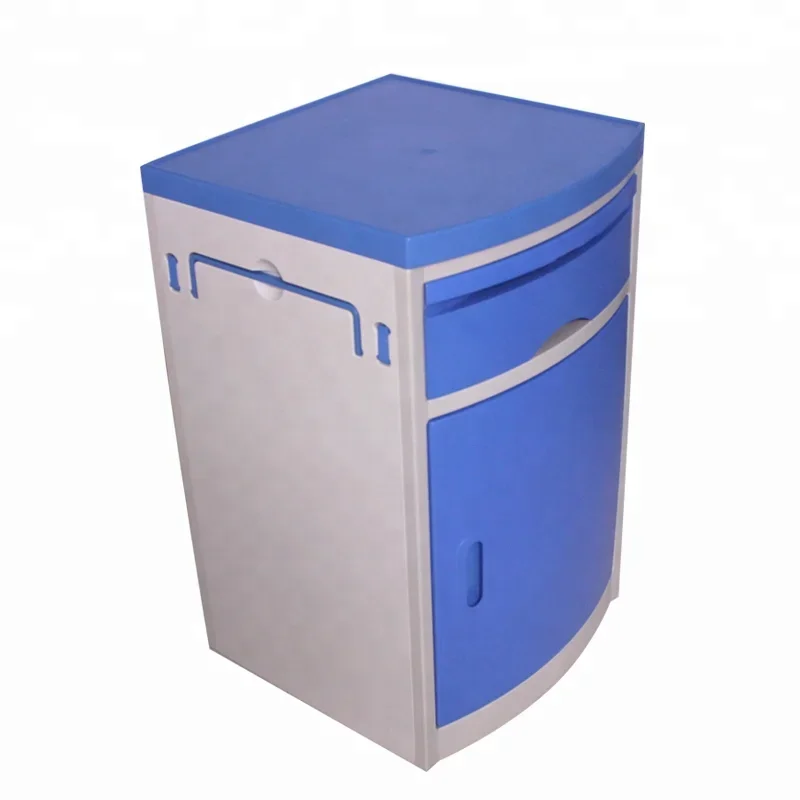 

Hot sale ABS hospital bedside locker blue color cabinet with brake wheels