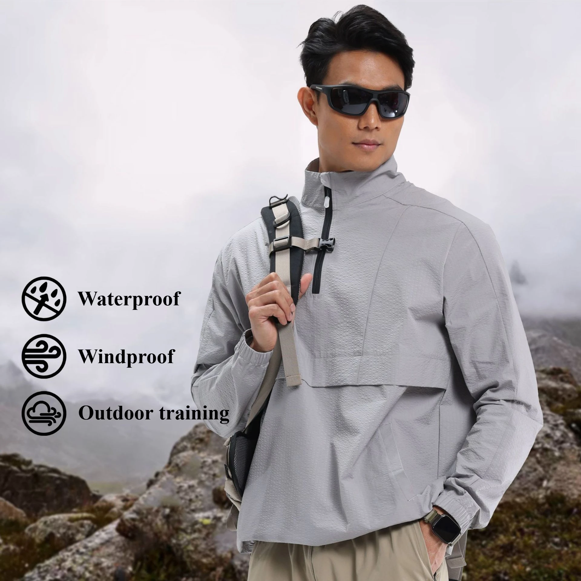 

Fall Winter Outdoor Leisure Sports Punching Jacket Men‘s’ Waterproof Half-zipper Mountaineering Fitness Training Sports Jacket