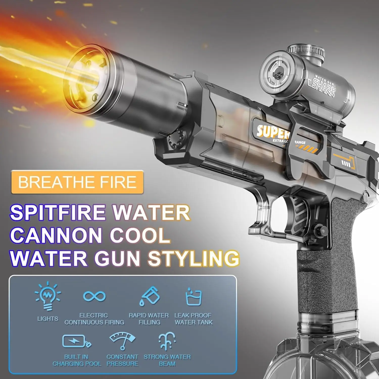 Electric Water Gun Toy With Lights Summer Outdoor Fully Automatic Water Pistol Blaster Pool Battle Shooting Toy for Boys Gift