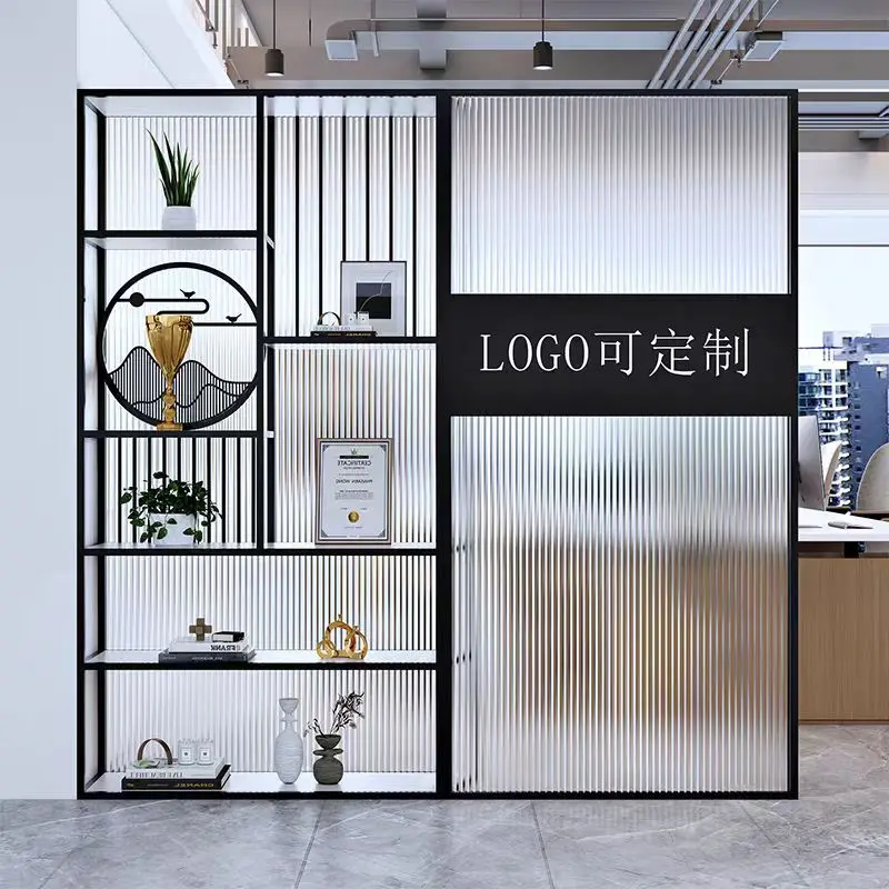 Company front desk logo glass partition rack office front desk display rack screen partition block decorative rack