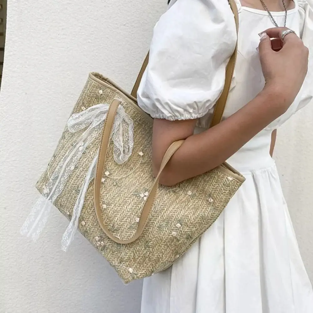 

Портативные соломенные тканые сумки на плечо, пляжная сумка большой вместимости ручной работы, универсальная женская сумка для покупок