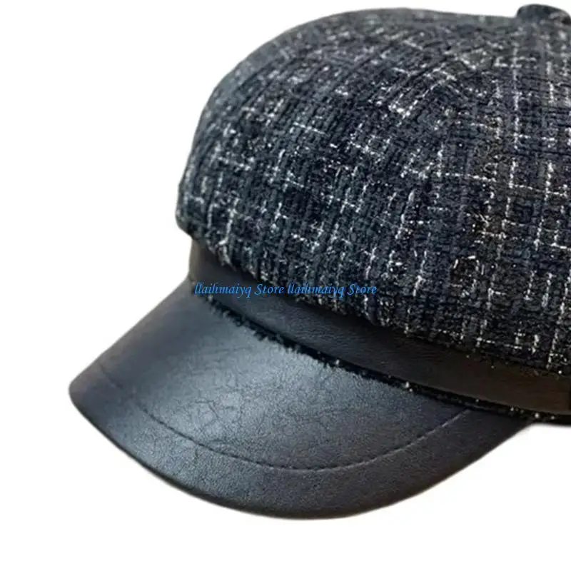 

573B Checked Hat for Adult Girl Fashion 2000s Octagonal Hat Korean Driver Hat Girl Warm Shelby Hat for Spring