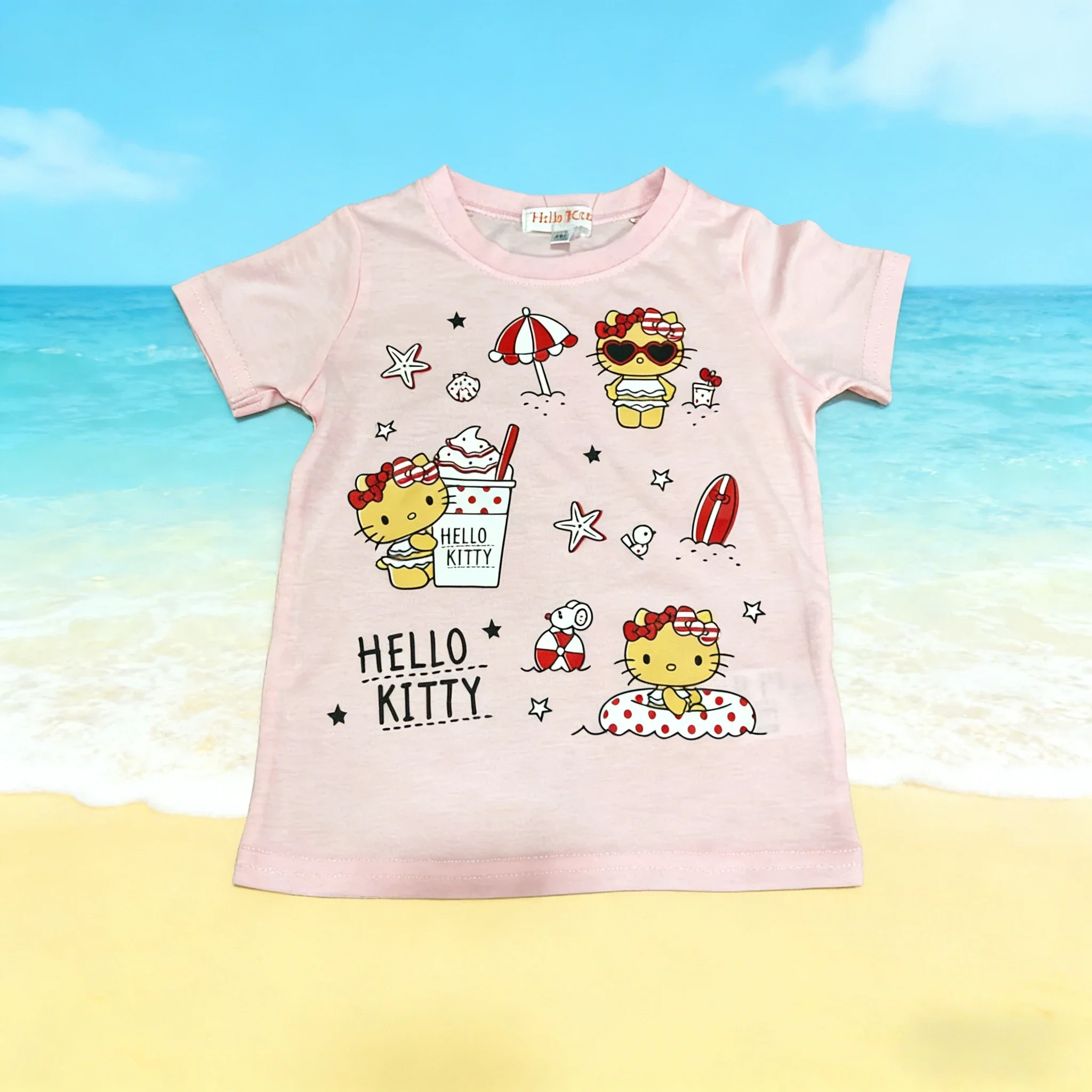 2026 Summer Hello Kitty Summer Beach Style Cotton Printed Oversized Loose T-shirt for Adults, Children and Parents Y2k