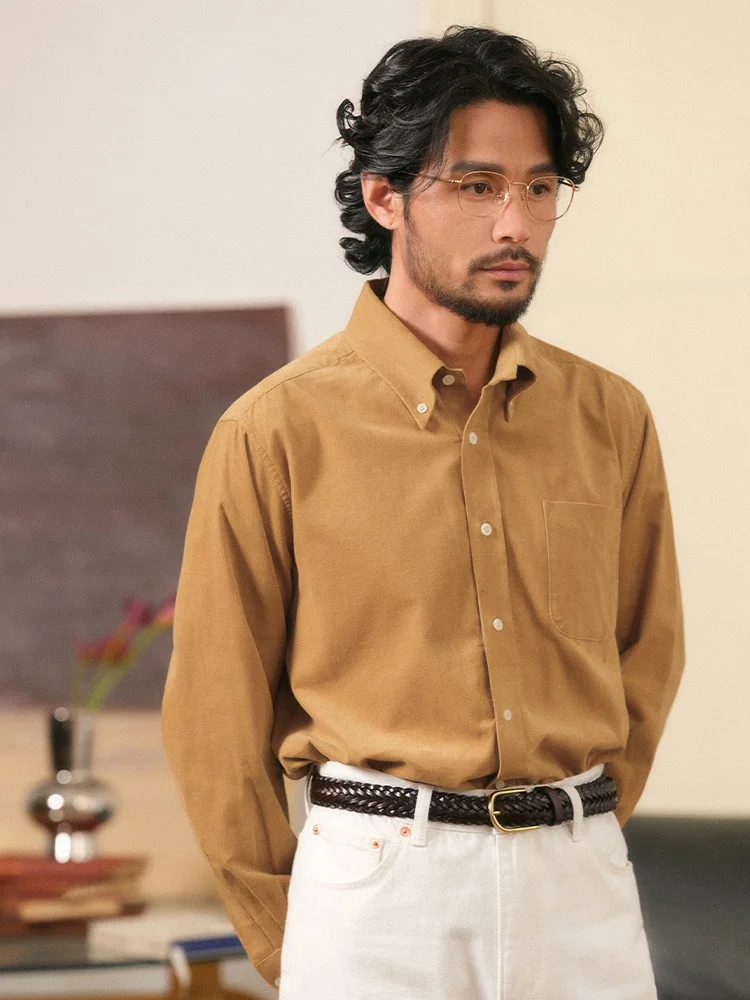 

Cotton Corduroy Men's irt Long Sve Loose Fit Button up Classic Ivy Sle Casual Wear Autumn Season Youth Faion