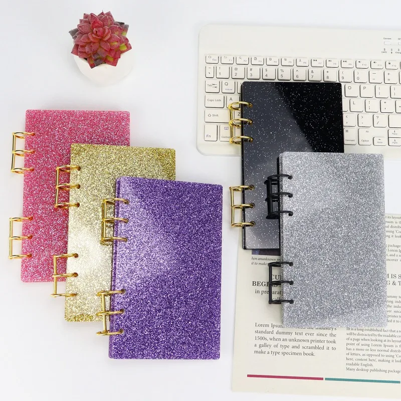 A6 Flash Pink Acrylic Loose-leaf Cover 6-ring Clip Handbook Album Card Hard Shell Removable Notebook Case Spare Replacement