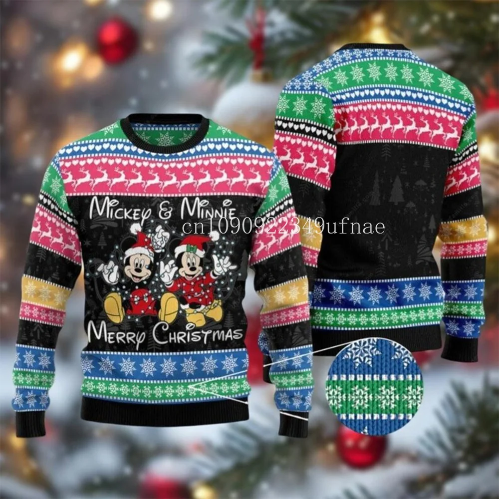 Disney Mickey and Minnie Christmas Ugly Sweater Mickey Mouse Christmas Sweatshirt Unisex 3D Sweater Christmas Ugly Sweater