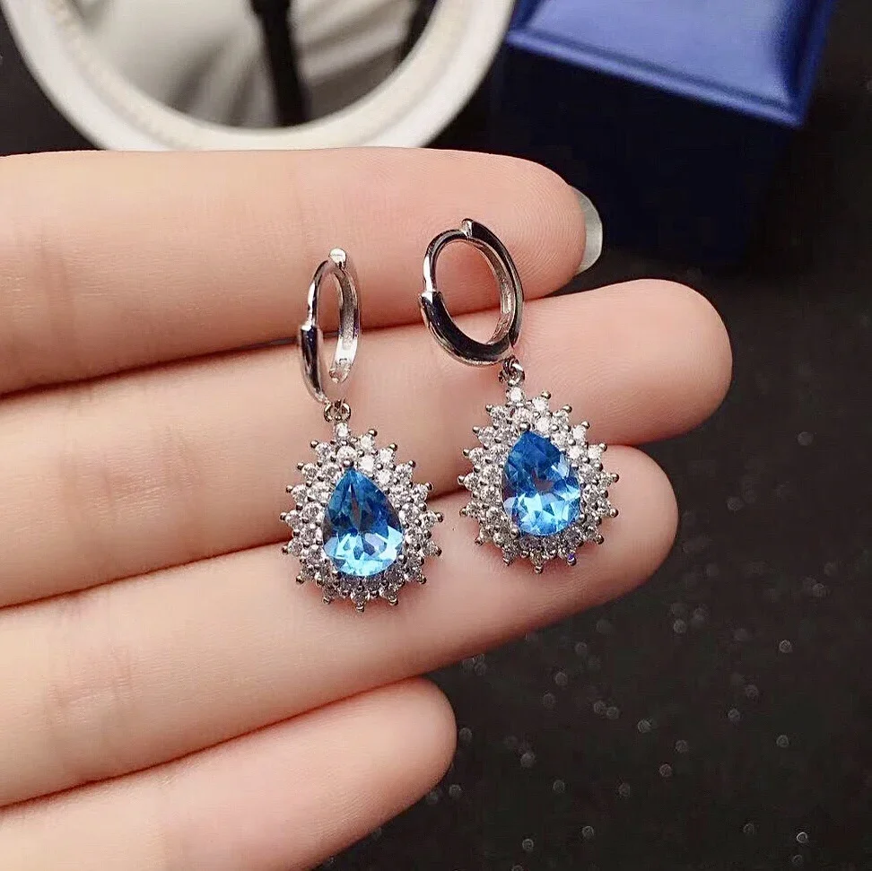 

Classic Topaz Hoop Earrings for Party 6mm*8mm Natural Topaz Drop Earrings Solid 925 Silver Topaz Eardtop Gift for Woman