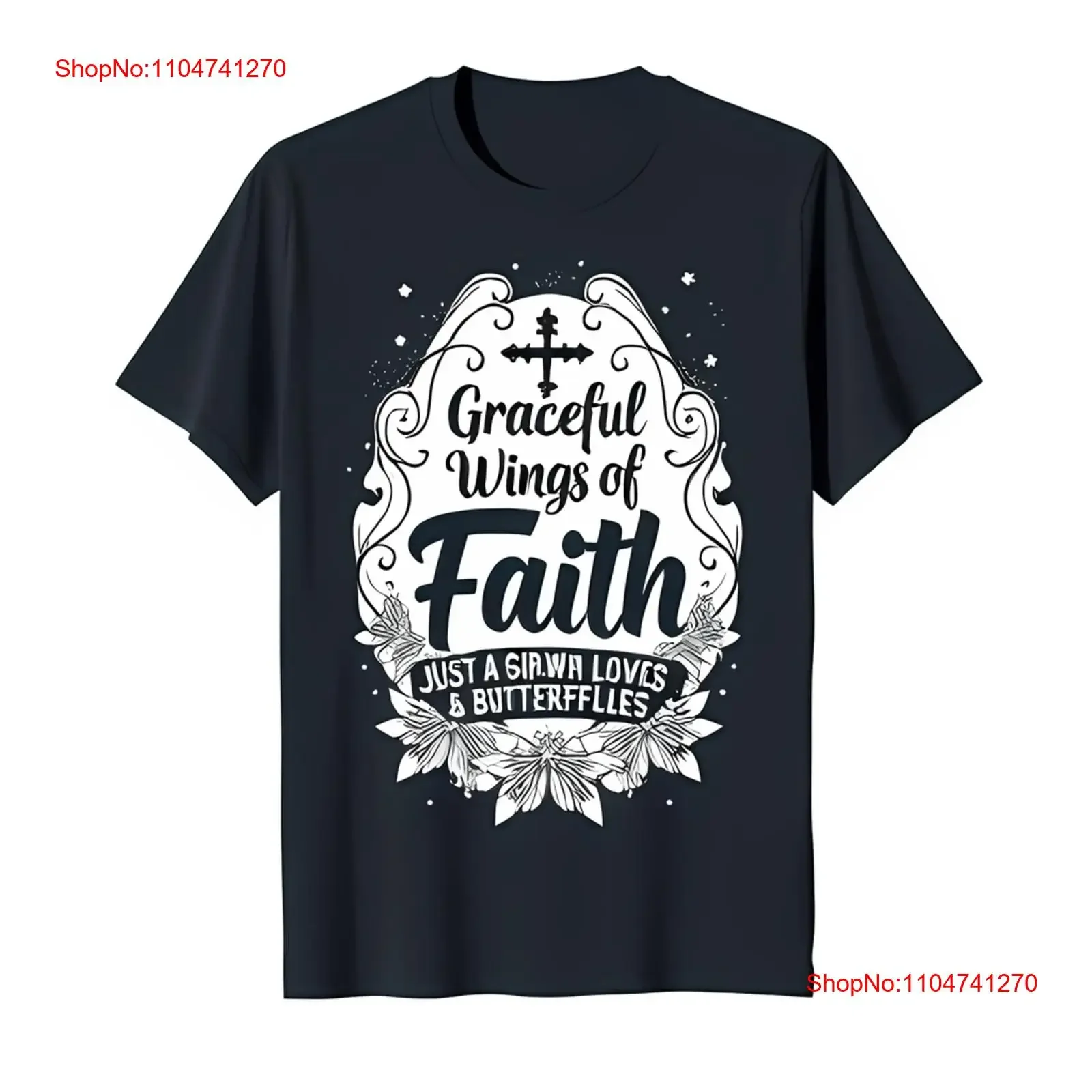 

Vintage Black T Shirt with Floral Design 'Graceful Wings of Faith' Text vintage Washed homme designer clothes Comfortable