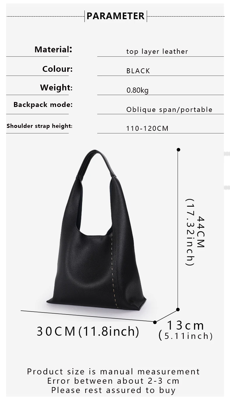 Weiche Litchi-Textur Echtleder Damen Hobo-Tasche Große Kapazität Innentasche Schulter-Tragetasche für Einkaufen Büro Täglichen Gebrauch – Detail 4