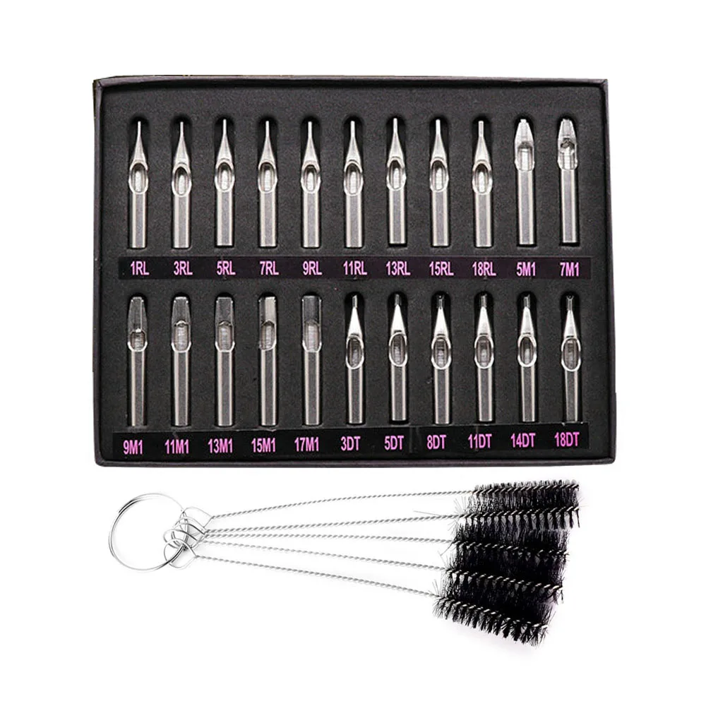 

Tattoo Stainless Steel Tip Kits 22pcs Tattoo Tips Set with Cleaning Brush Tattoo Tip Kits Assorted Round/Flat/Diamond Tip RT FT