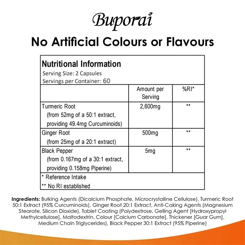 3 في 1 الكركم والزنجبيل والفلفل 2600 ملغ - لدعم المفاصل والهضم والمناعي، تحتوي على جذر الزنجبيل الكركمين والفلفل الأسود #2