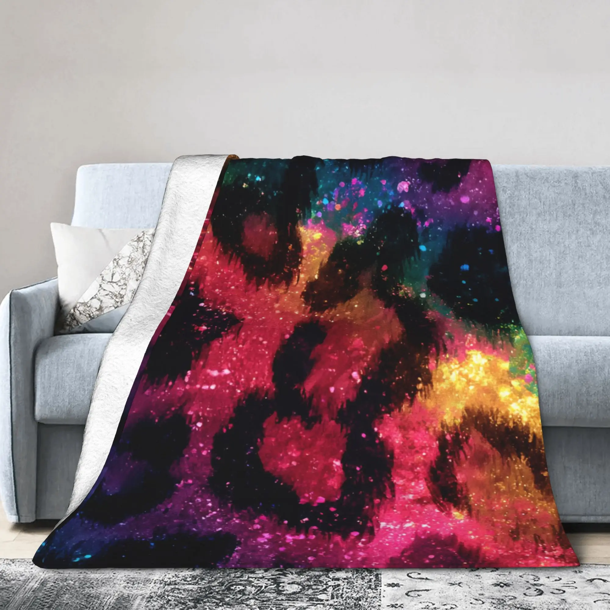 Leopard Rainbow Blanket Simulated Print Fuzzy Awesome Warm Throw Blankets for Bedspread Spring Autumn