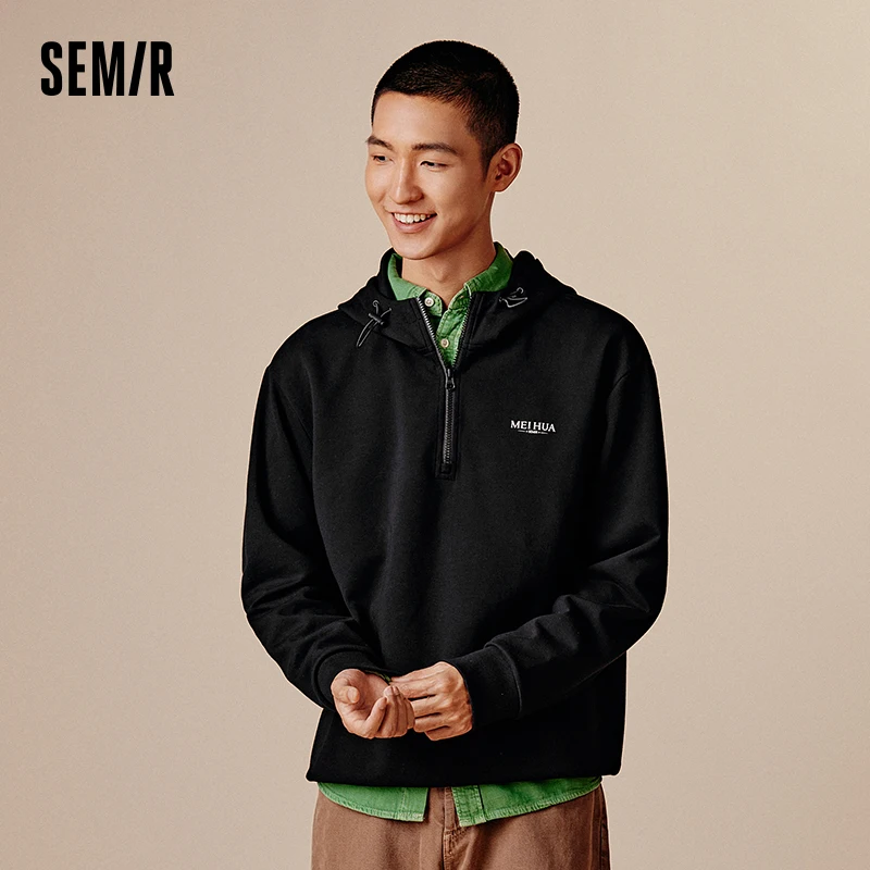 Semir Sweatshirt Men 2024 Autumn New Plum Flower Series Hooded Half-Zip Sweatshirt