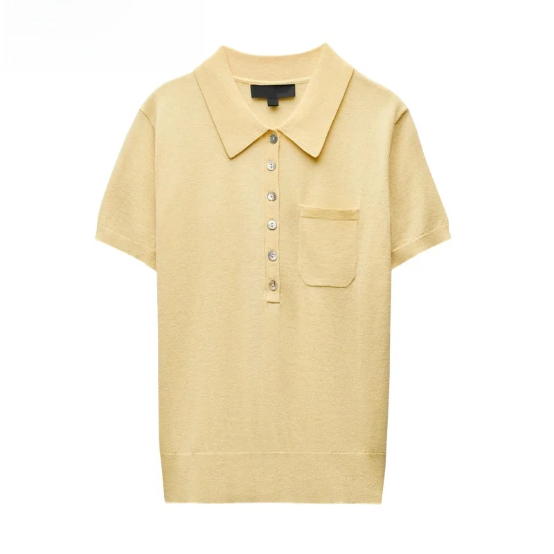 

Spring New Arrival Women's Mixed Fiber Color Simple ort Sve Fine Needle irt T-irt Loose Fit Knitted Top