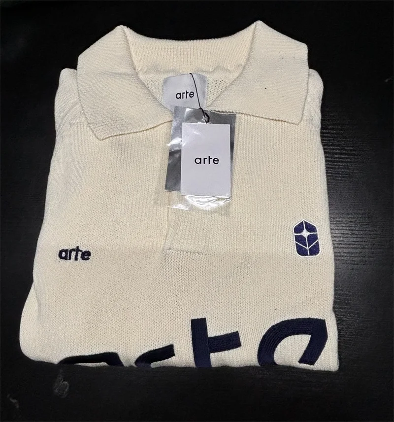 

Real Photo Arte Apricot Knit Pullover Men Women 1:1 Best Quality Oversized Arte Logo Print Zipper Sweaters