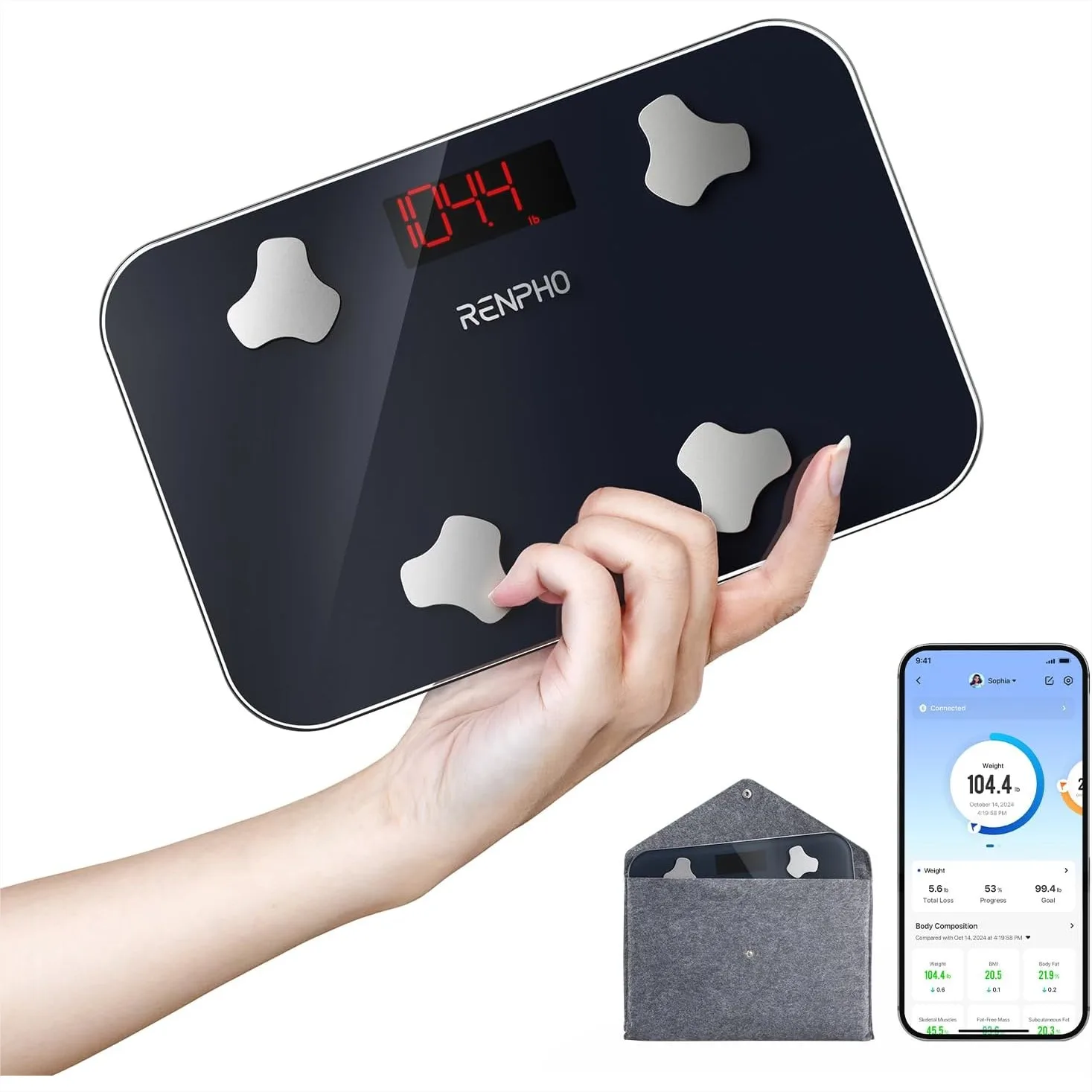 

Travel Smart Scale with BMI, Body Fat, Muscle Mass - Bluetooth Health Tracking for Hotel, Camping, and Travelers