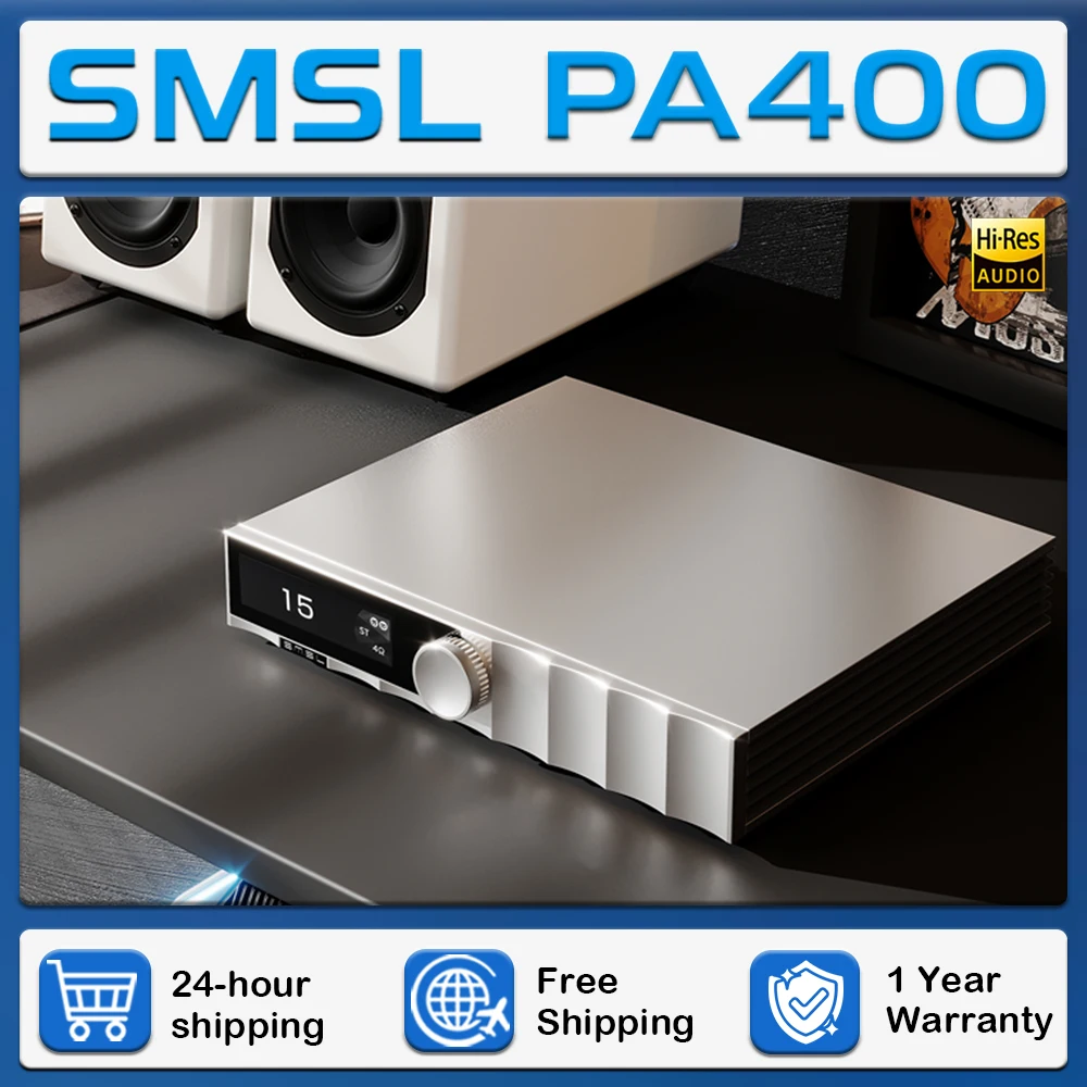 SMSL PA400 Gallium Nitride Power Amplifier 500W Hi-Fi Music Chip PGA2311 Digital Volume Control Amplifier With Remote control