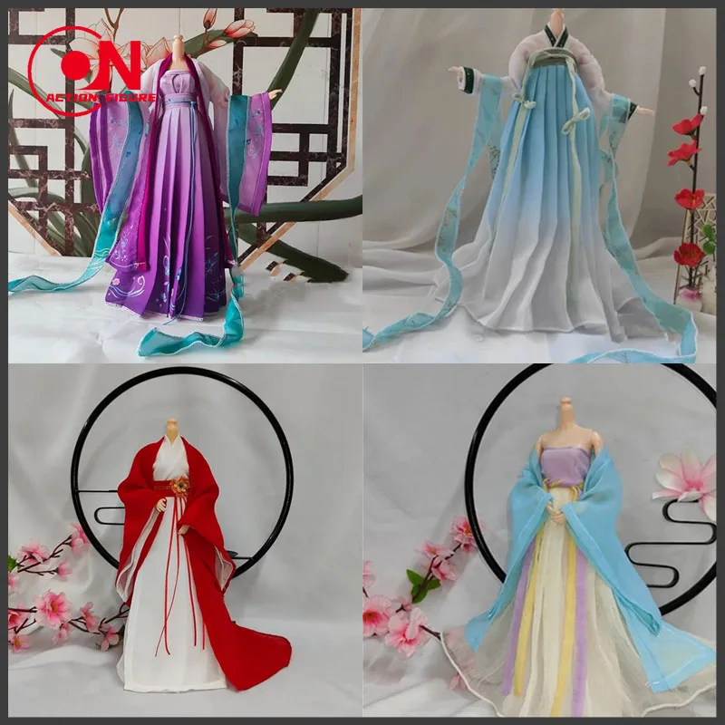 

1/6 женское китайское древнее традиционное платье ханьфу с антикварным принтом на груди для 12 дюймов, фигурка эльфа, модель одежды, аниме SUitToys