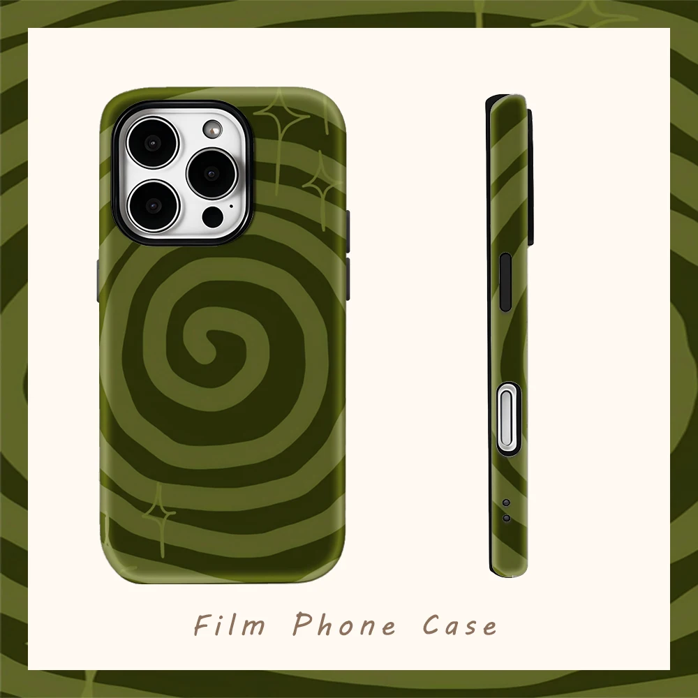 Grüne Spiral-Handyhülle für iPhone 17/16/15/14/13/12/11/18 Pro Max Plus Doppelschichtige Rückabdeckung Kompatibel mit Mehreren Modellen