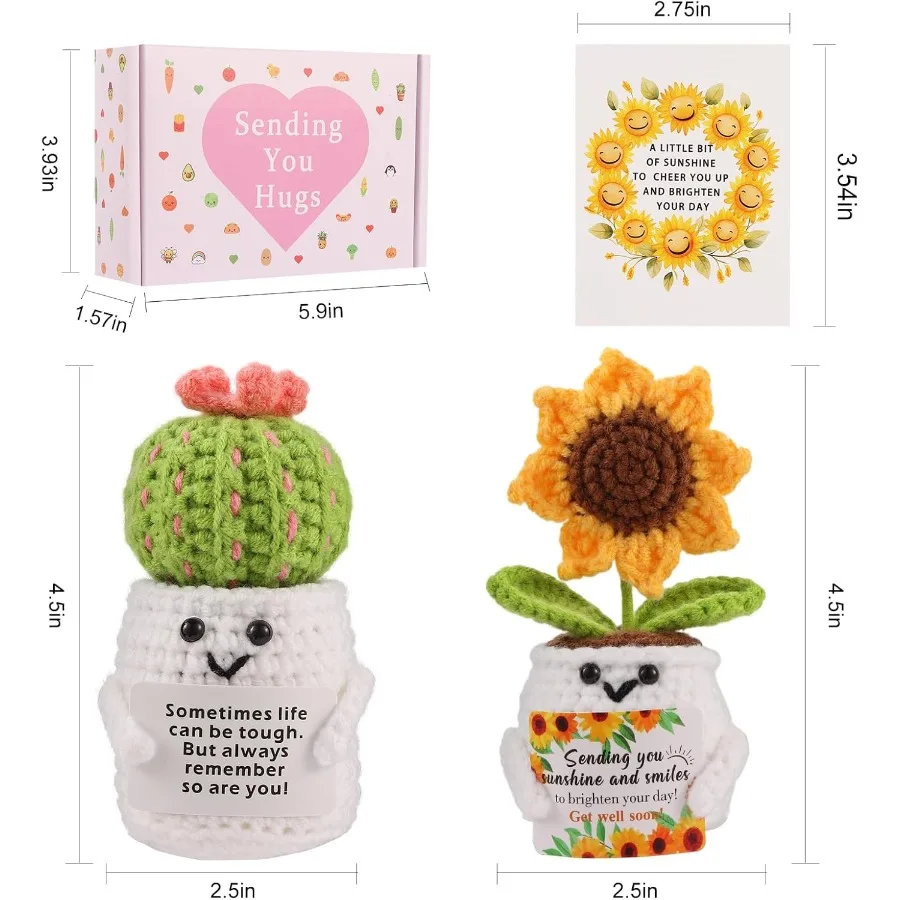 احصل على جيدًا على هدايا كروشيه سولور إيجابية مع بطاقة هي هدايا للعائلة والأصدقاء بعد العمليات الجراحية على شكل صبار عاطفي كروشيه