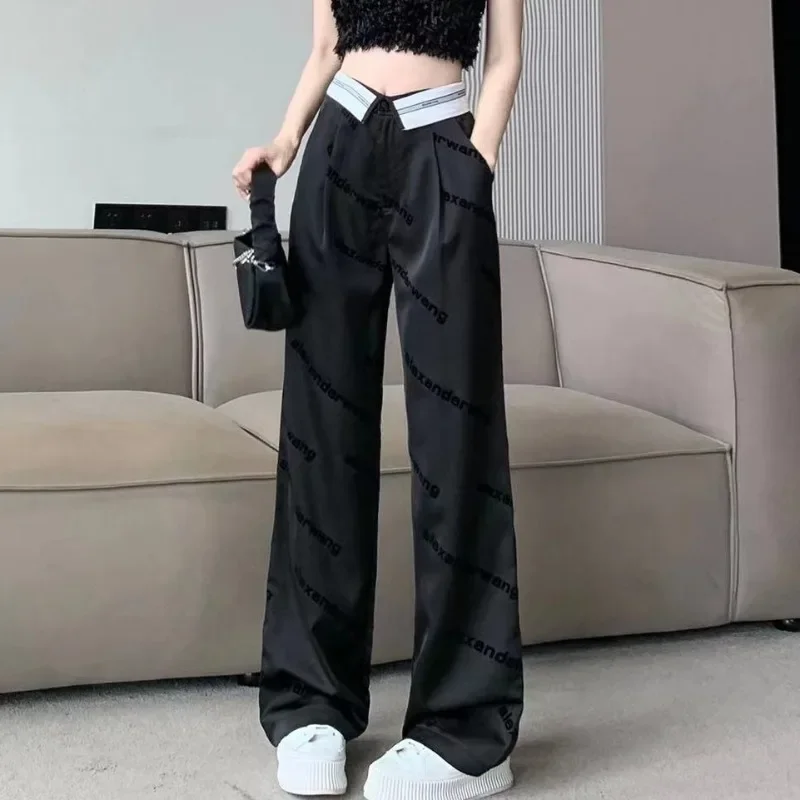 

Chic New Sports Pants Women High Waist Black American Trousers OL Casual Loose Straight Wide Leg Pants Female