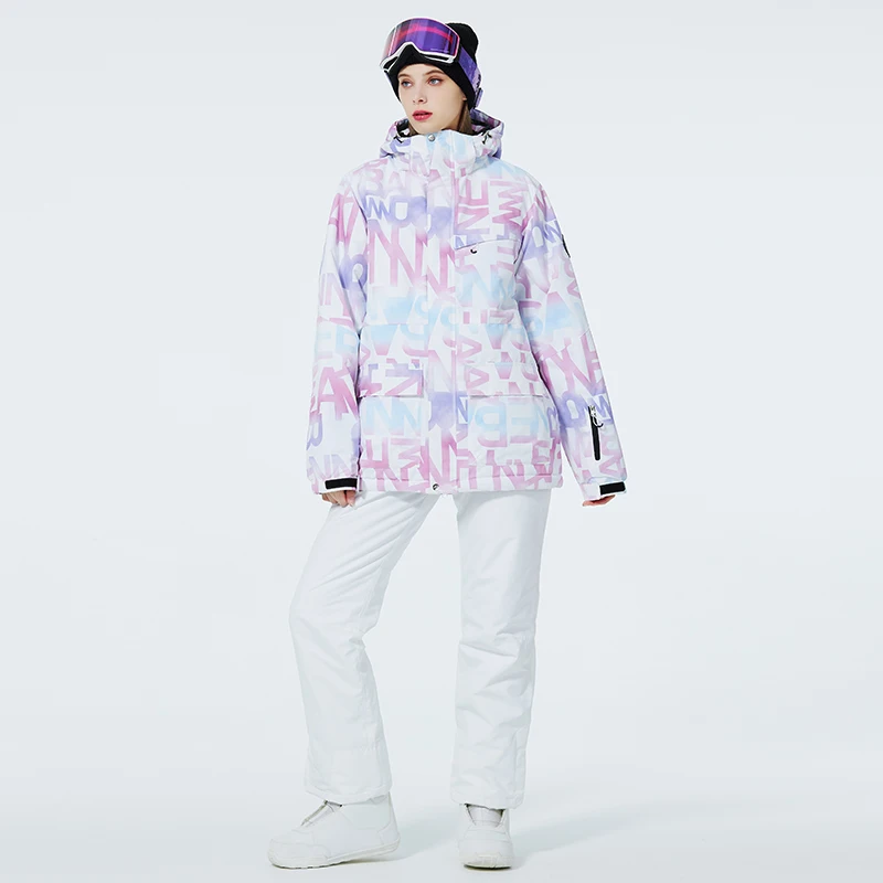 

Waterproof Snow Suit Sets for Women, Snowboarding Clothing, Ski Costumes, Winter Wear, Jacket Strap Pant for Girl, Letter Colors