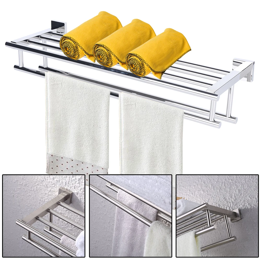 Modern Wall Mounted Towel Rack Bathroom Stainless Steel Holder Storage Shelf Rail
