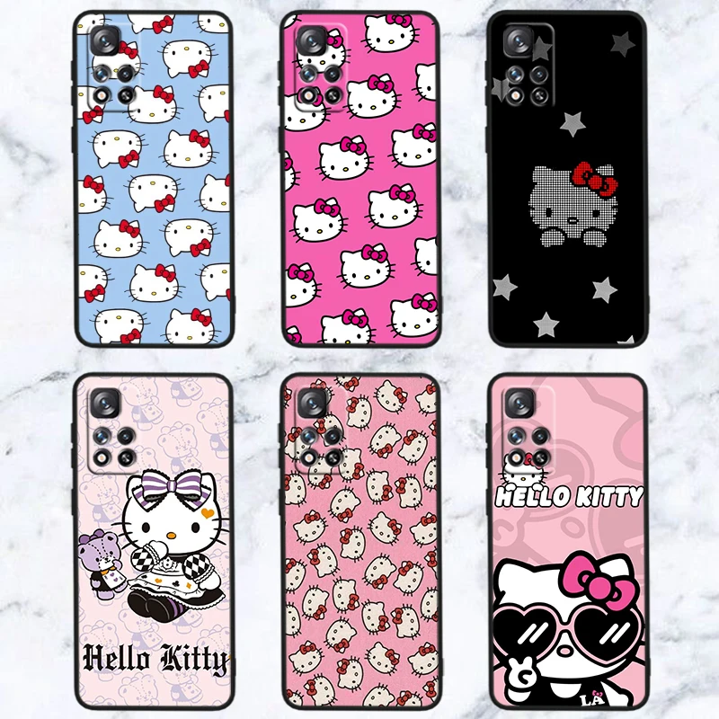 Sanrio Hello Kitty For Xiaomi Redmi Note 13 12 11S 11 10 Pro Plus Soft TPU Shockproof Black Phone Case