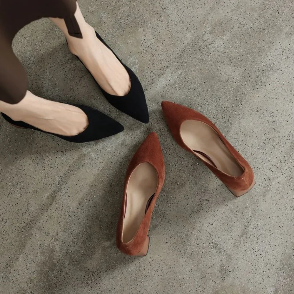 

Женские туфли на высоком каблуке из натуральной кожи на весну и лето в европейском и американском стиле, рабочая обувь с острым носком для женщин