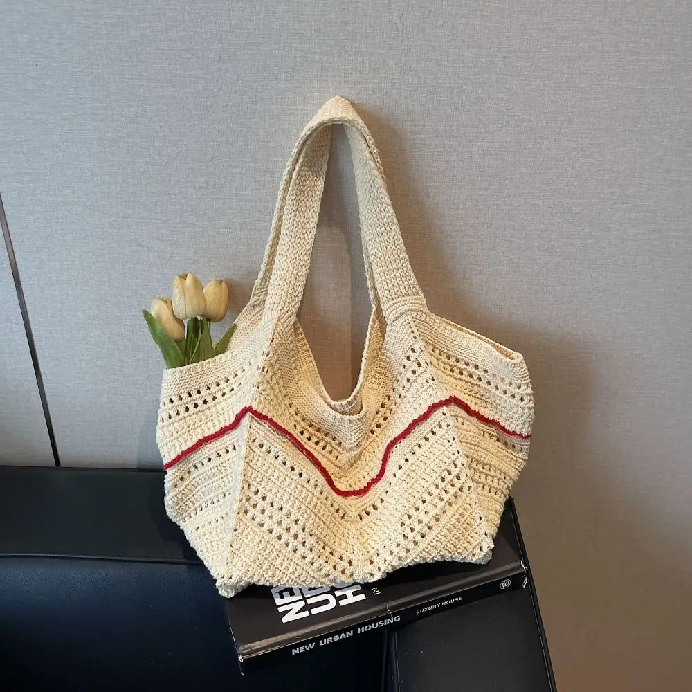 

Trendy Handmade Crochet Bag Leisure Hollow Knitted Tote Bag Boho Large Capacity Weave Shoulder Bag Travel