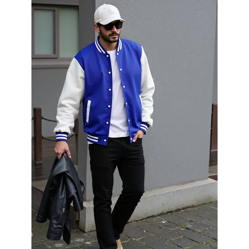 Men'S Fashion Sports Casual Team Jacket Spring Autumn Trendy Button-Up Stand Collar Jacket
