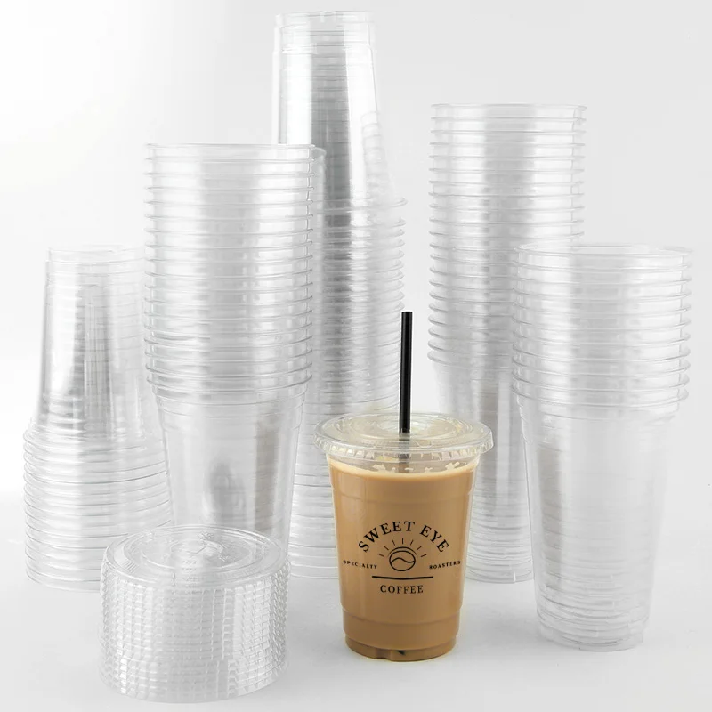 10 00piece.Custom.tea plastic cup 16oz 12oz custom logo disposable PET pp plastic coffee cups with lid