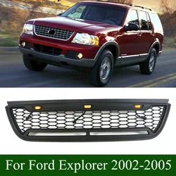 For Ford Explorer 2002-2005 Bumper Trims Cover Exterior Radiator Grill Matte Black LED Grille With Letter And Light Bar Fit