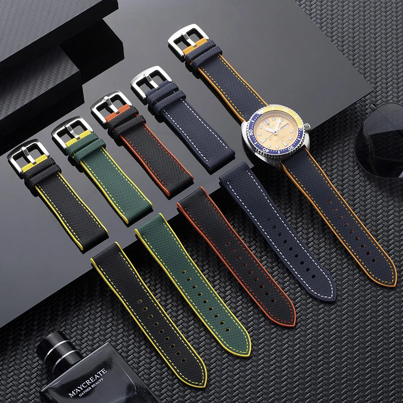 20 مللي متر نايلون Fkm المطاط حزام الساعات ل Seiko NO 5 PROSPEX أوميغا ساماستر المواطن بريتلينغ فلوروروبر حزام اكسسوارات برتقالي