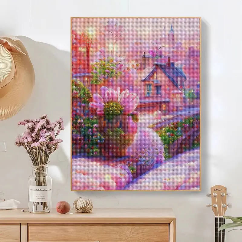 

CHENISTORY Diamond Embroidery Pink Flowers Rhinestone Art 5D DIY Diamond Painting Fantastic Scenery Cross Stitch Home Decor Gift