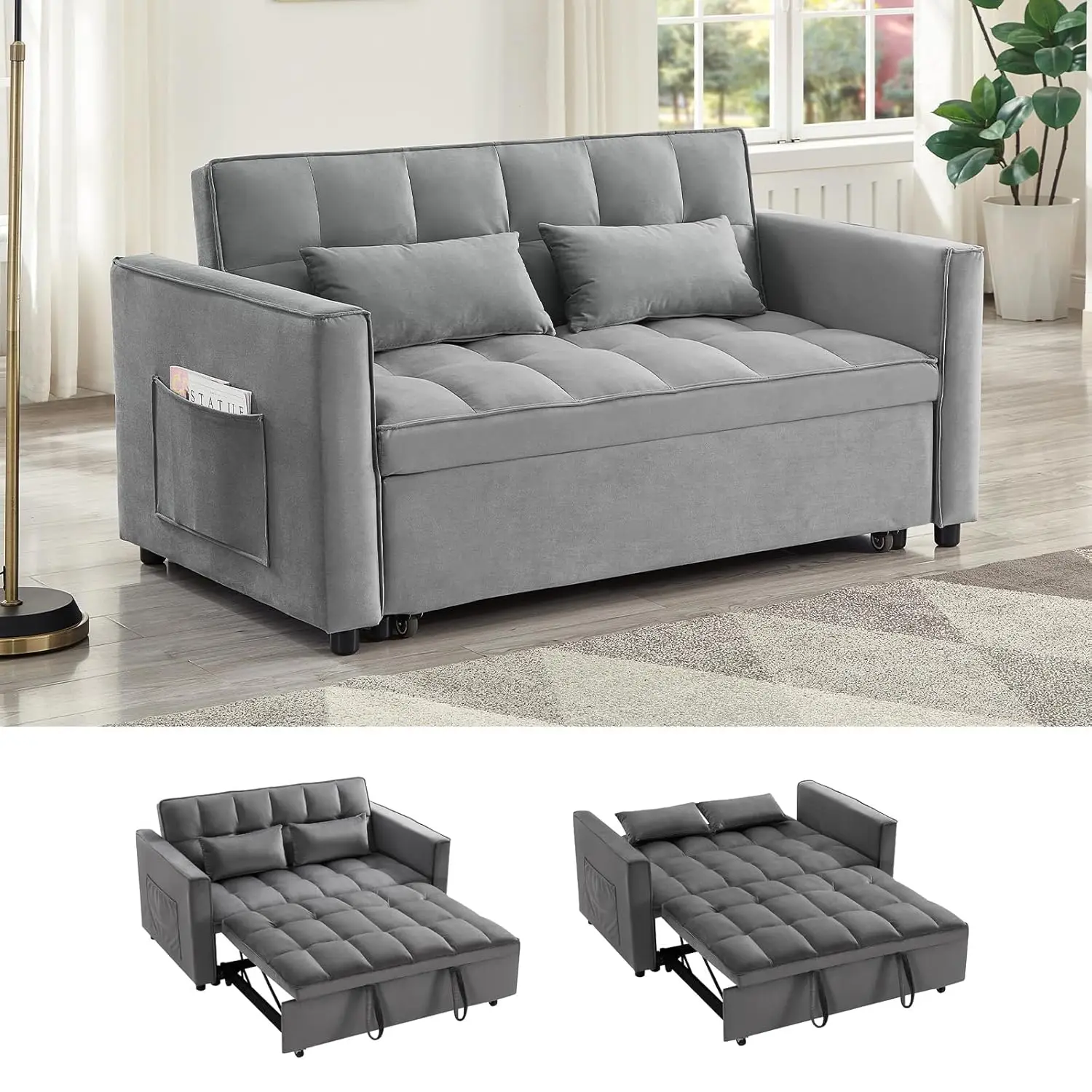 Sofá Cama Loveseat, Sofá Cama Convertible 3 en 1, Respaldo Ajustable, Cómodo Sofá Extraíble, Tapizado Moderno, Personalizado