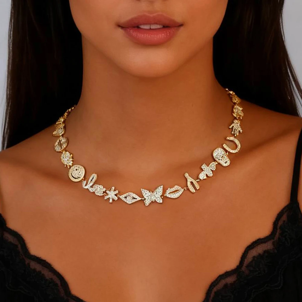 

2025 New Fashion butterfly love smile elephant Micro Pave 5A Cubic Zirconia CZ Charm necklace Women Girl Party Jewelry