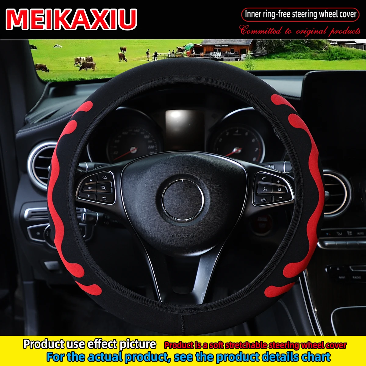 3D Diving Material Foam Steering Wheel Cover Fabric Rimless Design for 14.5-15 Inch Cars