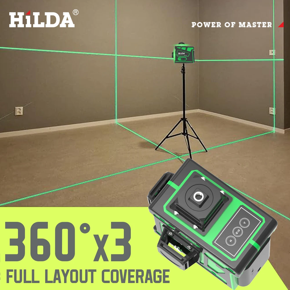 HILDA 3D New Style 12 linee livello Laser autolivellante 360 croce orizzontale e verticale linea di raggio Laser verde Super potente