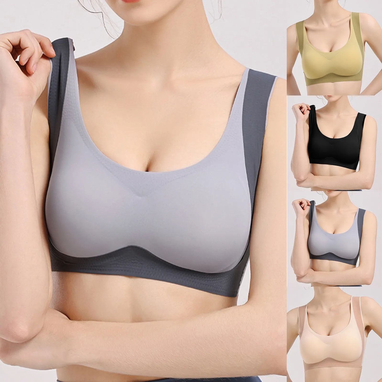 Women's Comfortable Sexy And Traceless Tank Top Gathering Summer Thin Collection Breast Anti Drop Sports Bra