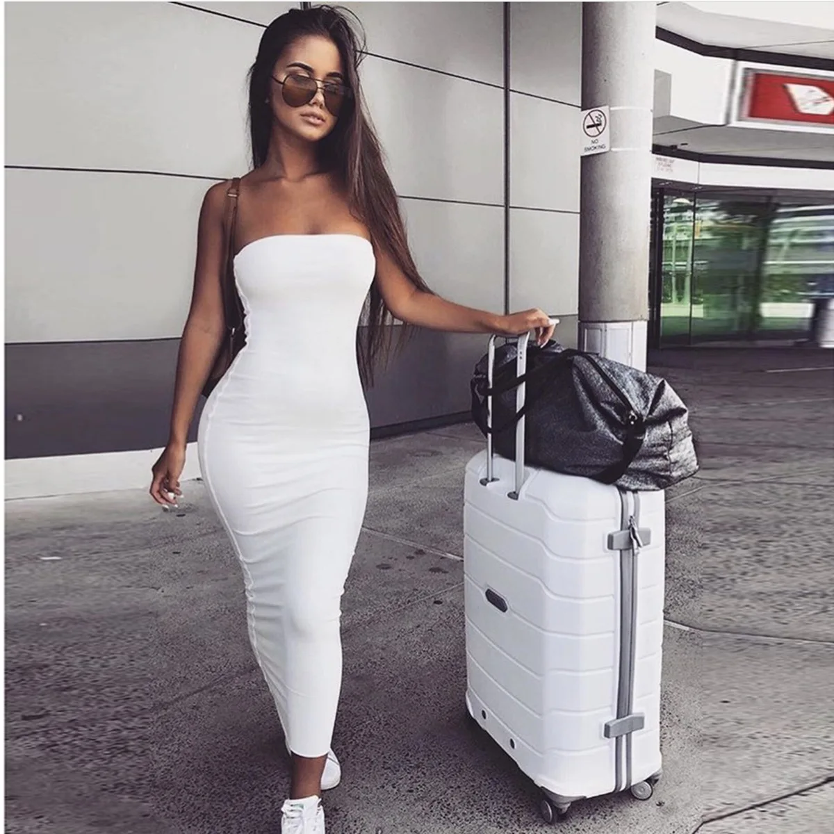 

Women Strapless Dress Sexy Off Shoulder Backless Skinny Tube Dress Casual Personality Nightclub Party Summer Fashion