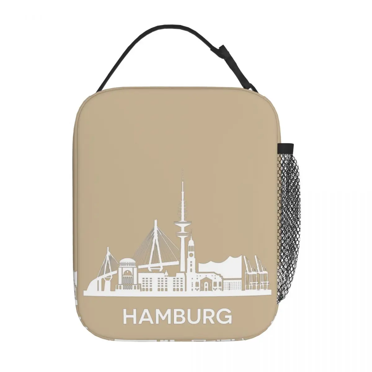 Hamburg City Skyline, Extended Version, White Insulated Lunch Bag for Women Children Portable Food Boxes Thermal Lunch Box Tote
