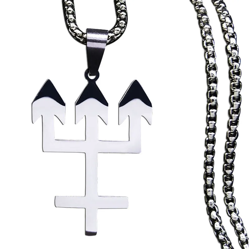 Stylish Trident Inverted Cross Pendant Necklace Stainless Steel Hip Hop Necklace Non-fading Jewelry for Daily Streewear