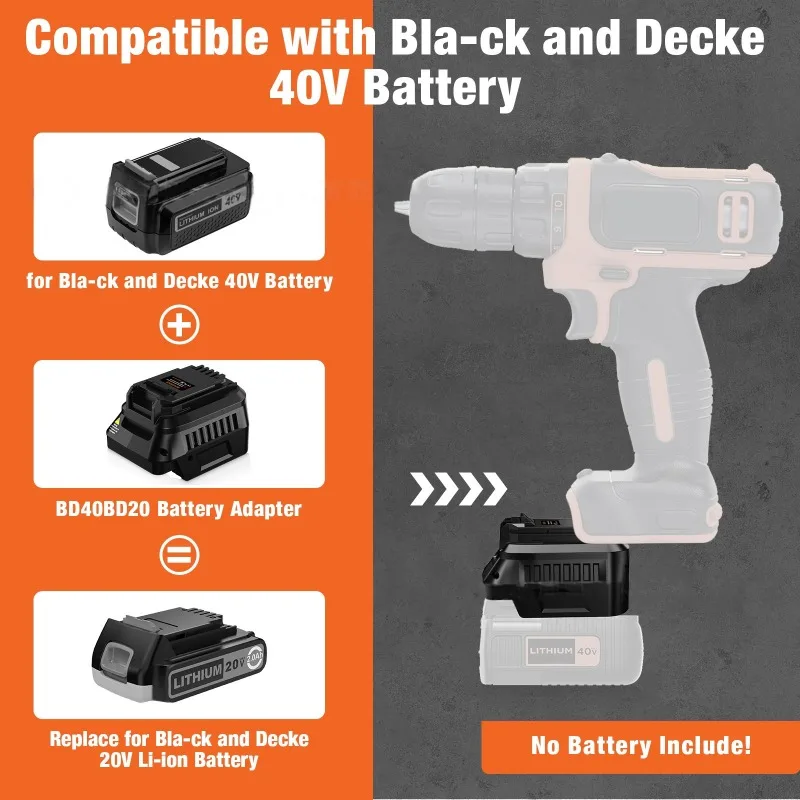 HAKSINKY Tool Battery Adapter BD40BD20 for Black&Decker 36V 40V Battery Convert To for Black&Decker 20V Cordless Power Tools Use