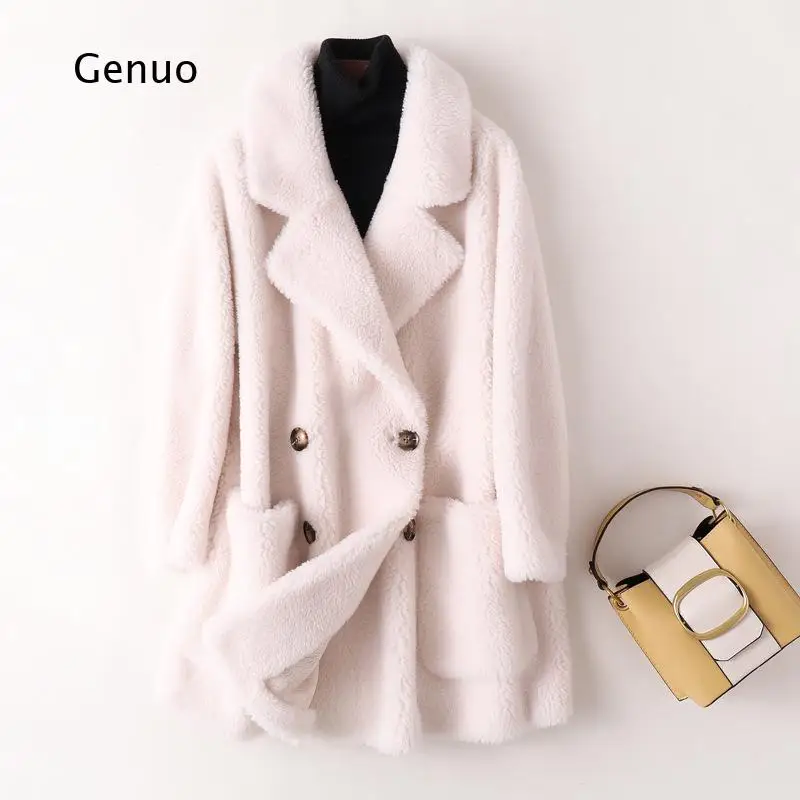 Australian Wool Coat Medium Long Winter Warm Loose Plus Size Outerwear for Ladies Daily Casual Streetwear Fashion