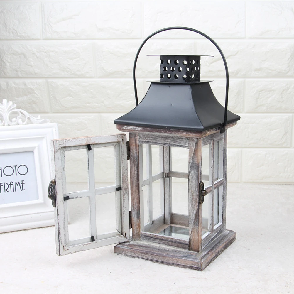 

Hanging Wooden Holder Retro Decor Lanterns Vintage Candlestick for Decoration